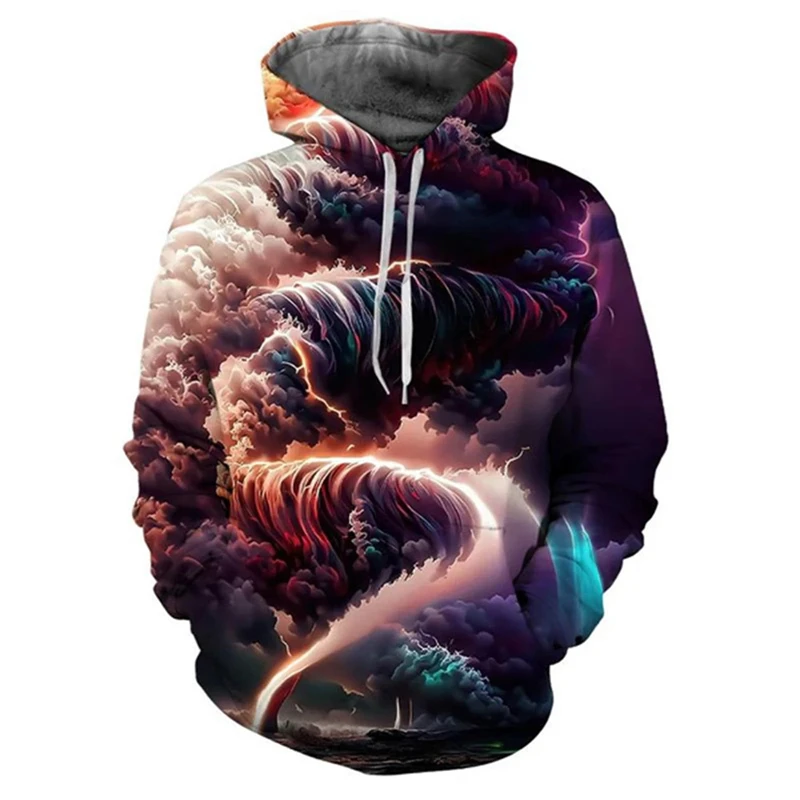 Terrible Tornado 3D Print Drawstring Hoodie Men Unture Picture Design Long Sleeve Street Hooded Autumn New Pullover Sweatshirt