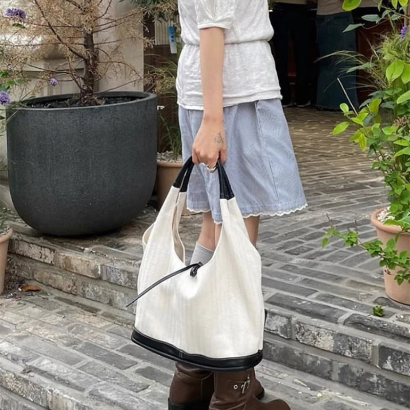 Korean Canvas Commuter Tote Bag For Women Casual Luxury Designer Underarm Shoulder Handbags Large Capacity