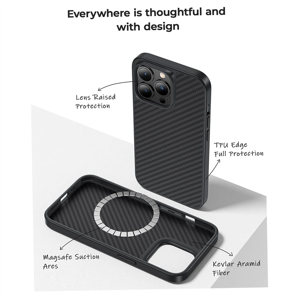 Designed for iPhone 13 14 Pro Max Plus  Aramid Fiber Case， Built with magnetic Case