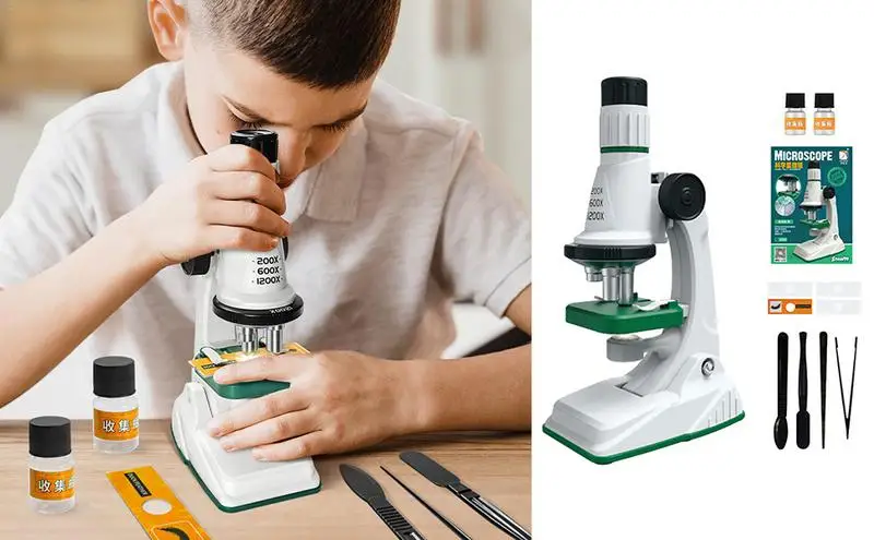 Microscopio de luz para niños, laboratorio de biología, ciencia LED, experimento Experimental científico educativo, juego portátil para chico, juguete STEM