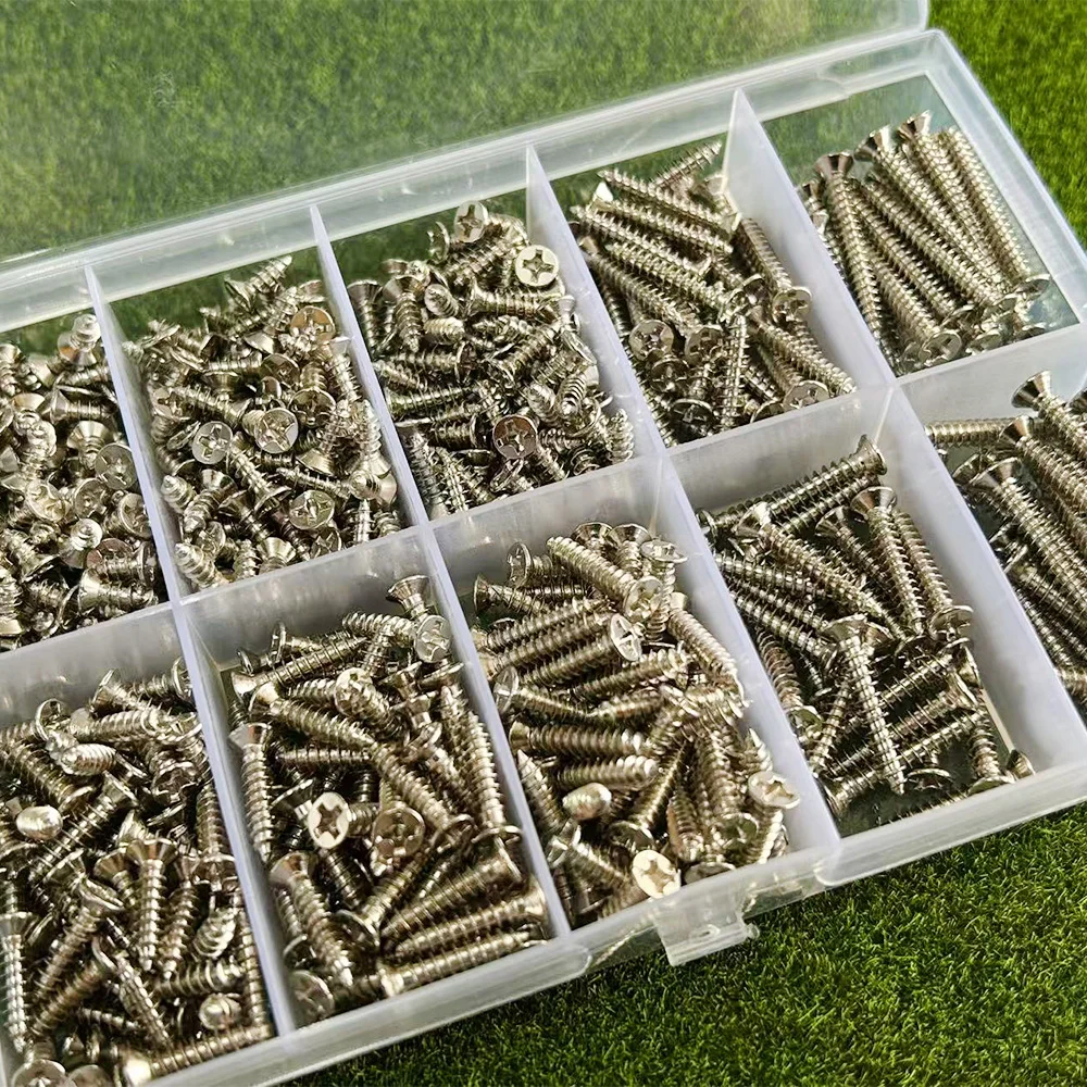 400-Piece Stainless Steel M3 Self-Tapping Screw Kit, Wood Locking Screw Set, Suitable for Fastening Wood and Metal.