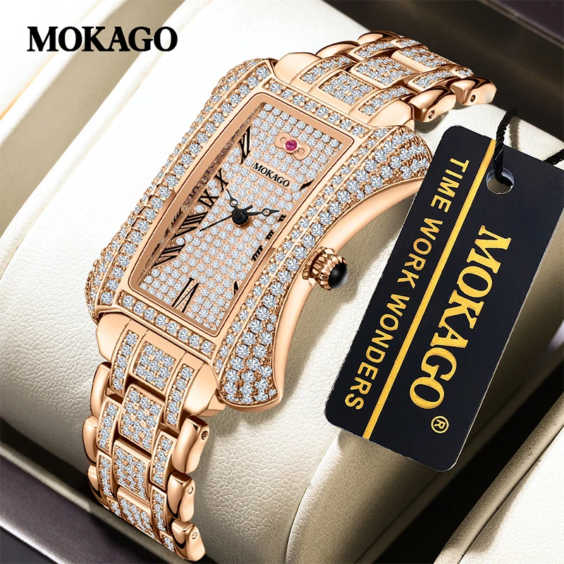 MOKAGO 2025Small Waist Luxury Women's Fashion Watch Retro Design Gemstone Sparkling Inlay Like Stars, Waterproof 8mm Thin Body