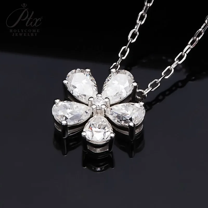 Halskette mit Fünfblättrigem Blumen-Anhänger, Moissanit-Diamant, 925 Sterling Silber Kette, Schmuck für Damen, Hypoallergen, Jubiläumsgeschenk – Detail 14