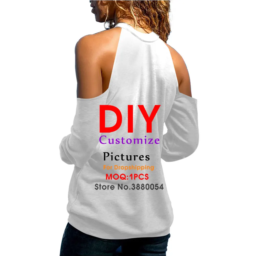 Noisydesigns Custom Women Off The Shoulder Tops T-Shirts DIY Sexy Long Sleeve Cloth For Party Travel Autumn 2022 2XL Dropship