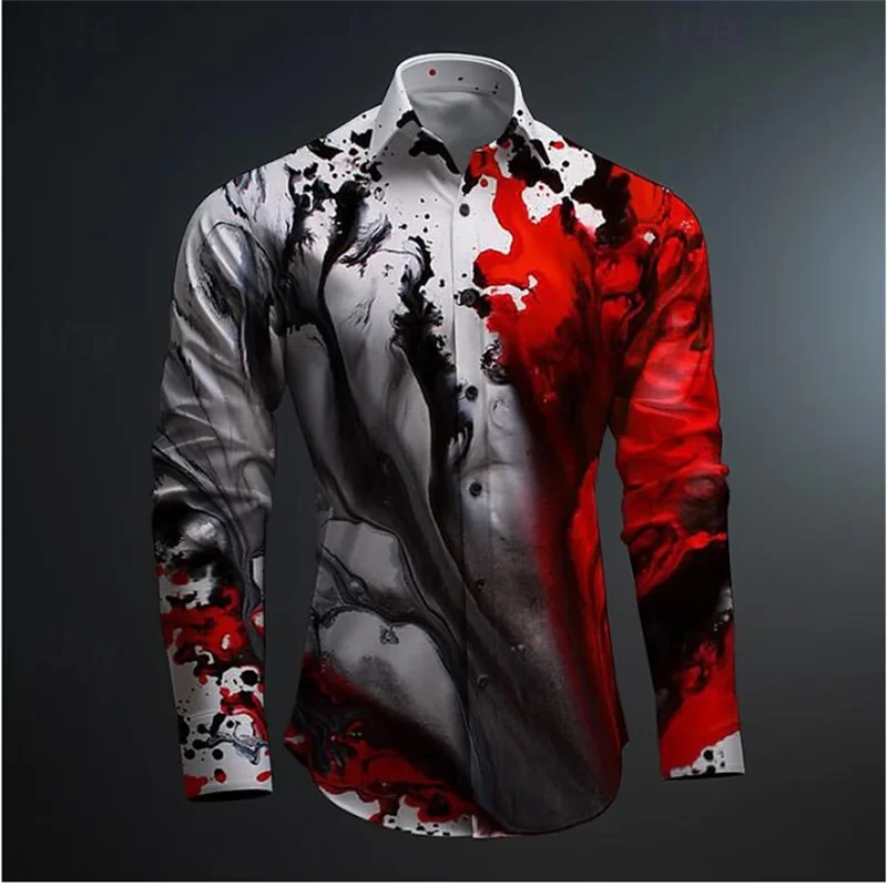 

Men's Business Casual 3D Printed Shirt Spring Summer Collar Button Long Sleeve Shirts Street Fashion Printed Men's Clothing