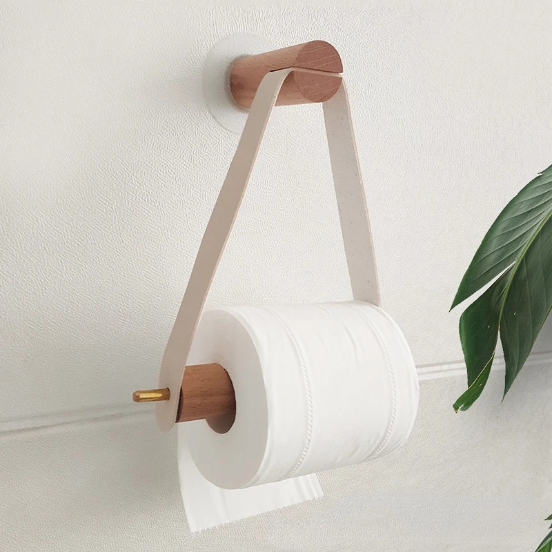 Kitchen Vertical Paper Towel Holder Bathroom Toilet Wooden Pure Copper Wall Paper Roll Holder Nordic Perforated Napkin Holder