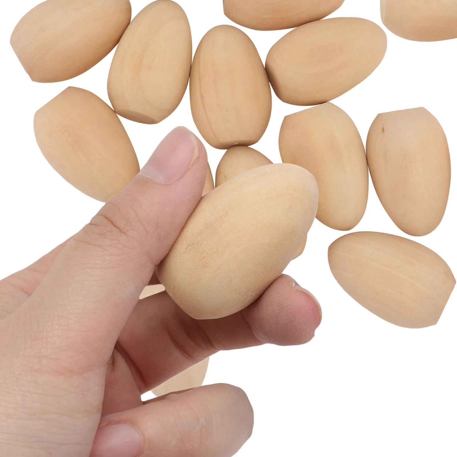 20Pcs DIY Paintable Wooden Easter Eggs Unfinished Flat Bottom Wood Eggs for Kids Craft Supplies Holiday Decoration