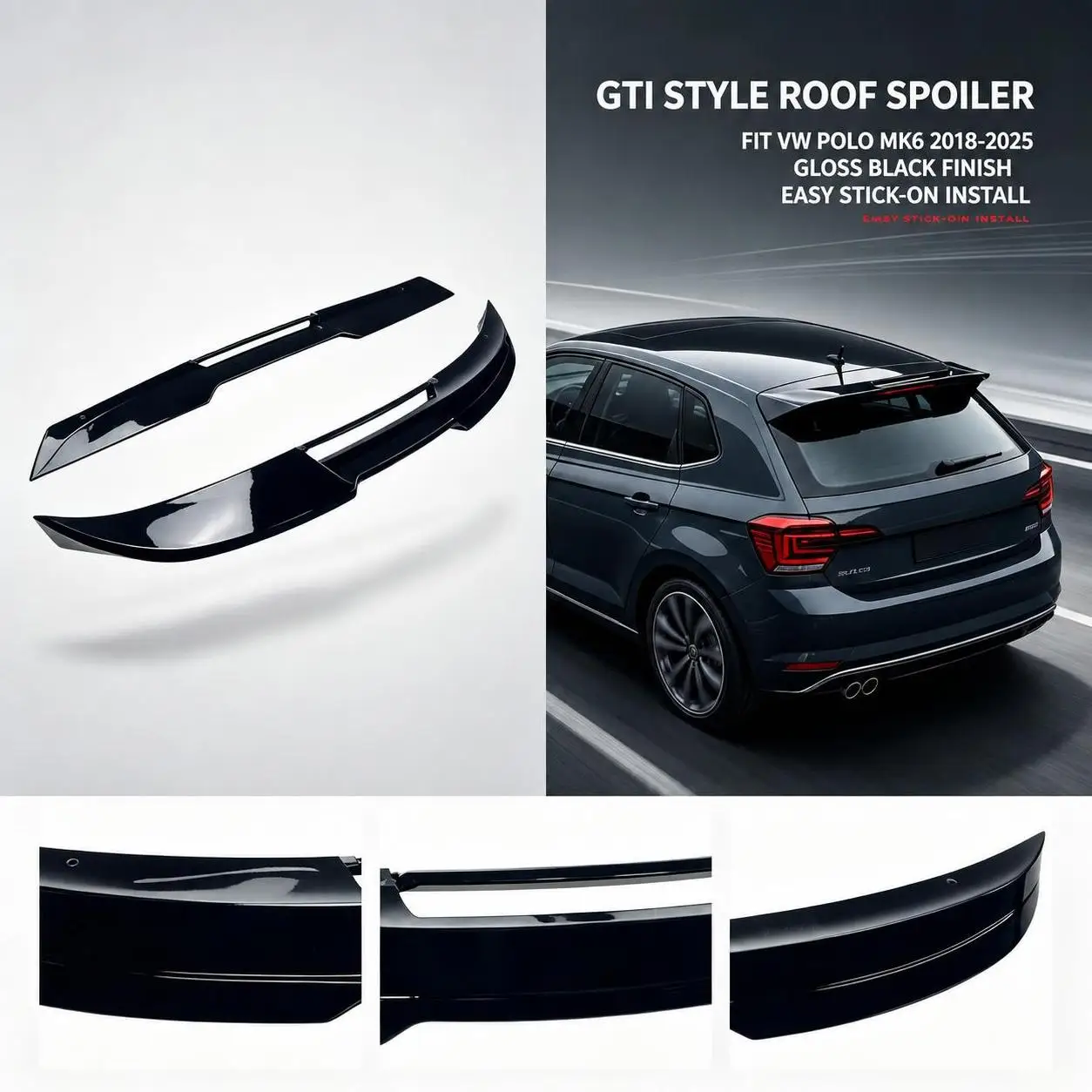 GTI-Style Heckspoilerlippe für Volkswagen Polo MK6 2018-2025 ABS Heckscheiben-Dachflügel-Splitter