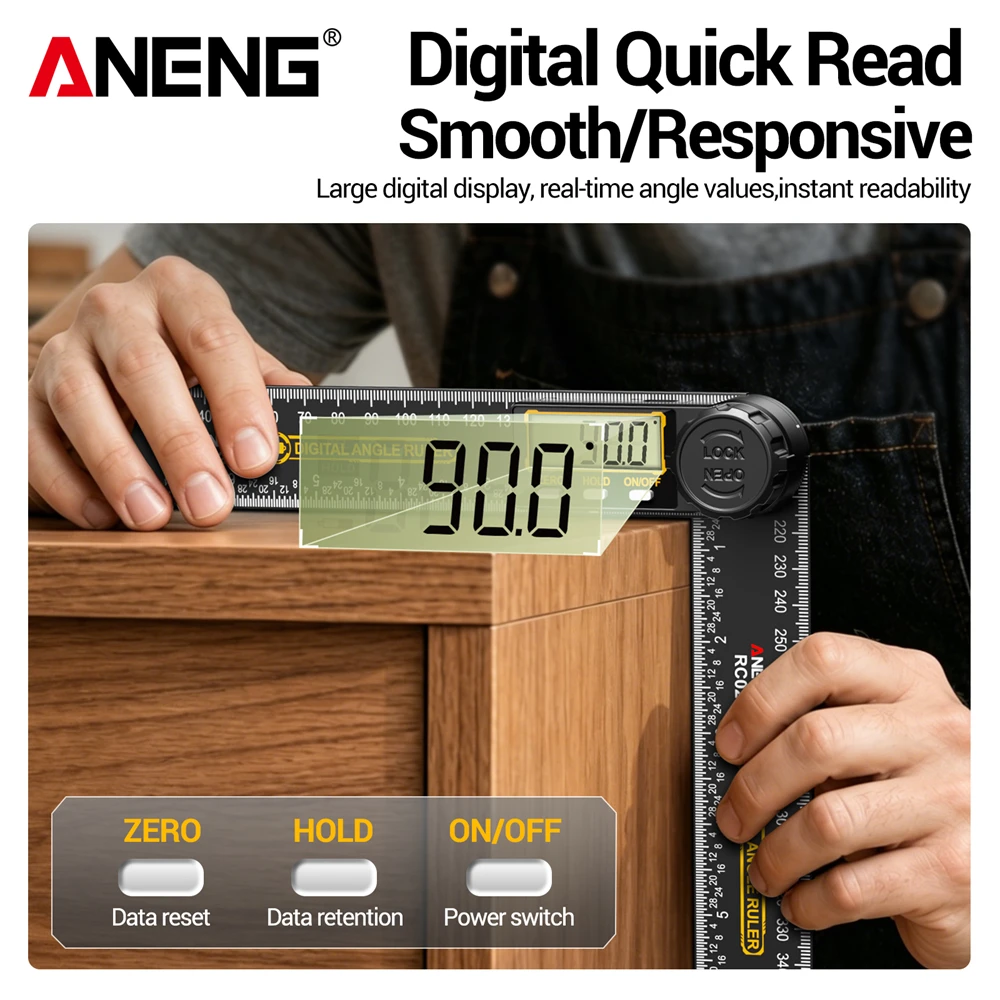 ANENG Digital Angle Finder Ruler Protractor Rechargeable RC02 Smart Inclinometer Electron Goniometer Angle Length Measuring Tool
