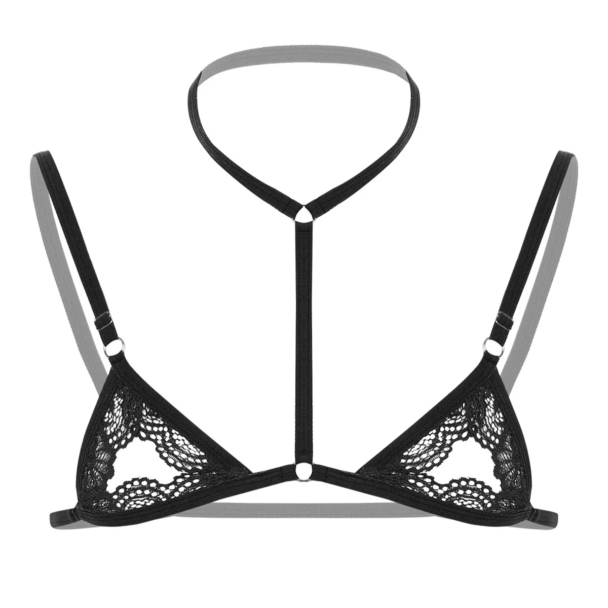 CLEVER-MENMODE Uomini sexy Lingerie di pizzo trasparente Reggiseni erotici Sissy Indumenti da letto Halter Neck Cinghie regolabili Imbracatura hombre Mini reggiseno