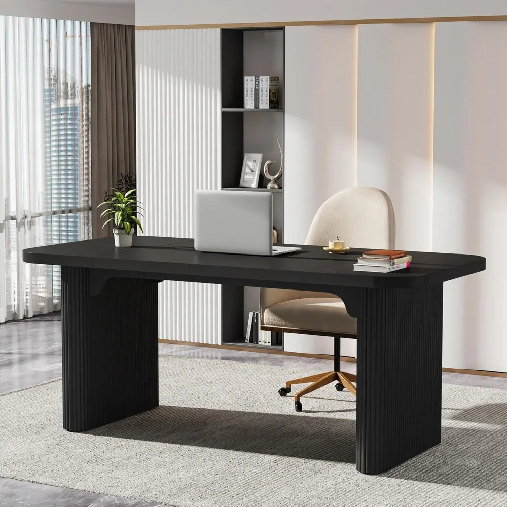 

62" Executive Desk, Large Office Computer Desk with Double Pedestal, Modern Simple Style Rectangle Writing Table.