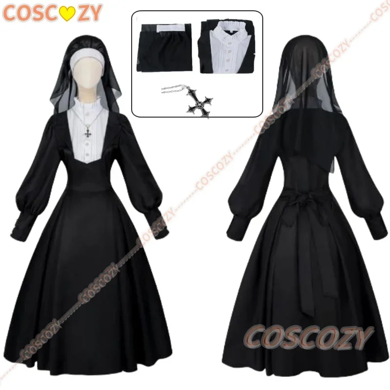 

CosplayCosplay Nun Costume Necklace Halloween Party Lolita Nun Gothic Long Black Dress Woman Carnival Outfit Long Sleeved Slim F