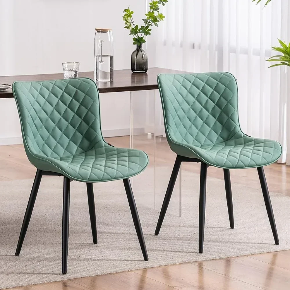 

Dining Chairs Set of 2 Mid Century Modern PU Leather Diamond Upholstered Accent Guest Dinner Chair with Metal Legs