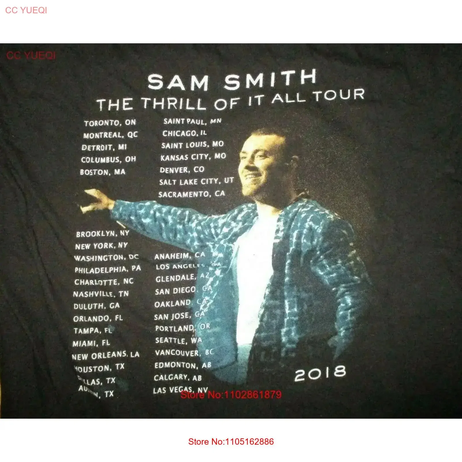 SAM SMITH THRILL OF IT ALL CONCERT T SHIRT 2 Sided 2018 Tour Date Cities Adult L vintage Washed Unisex homme fashion Soft