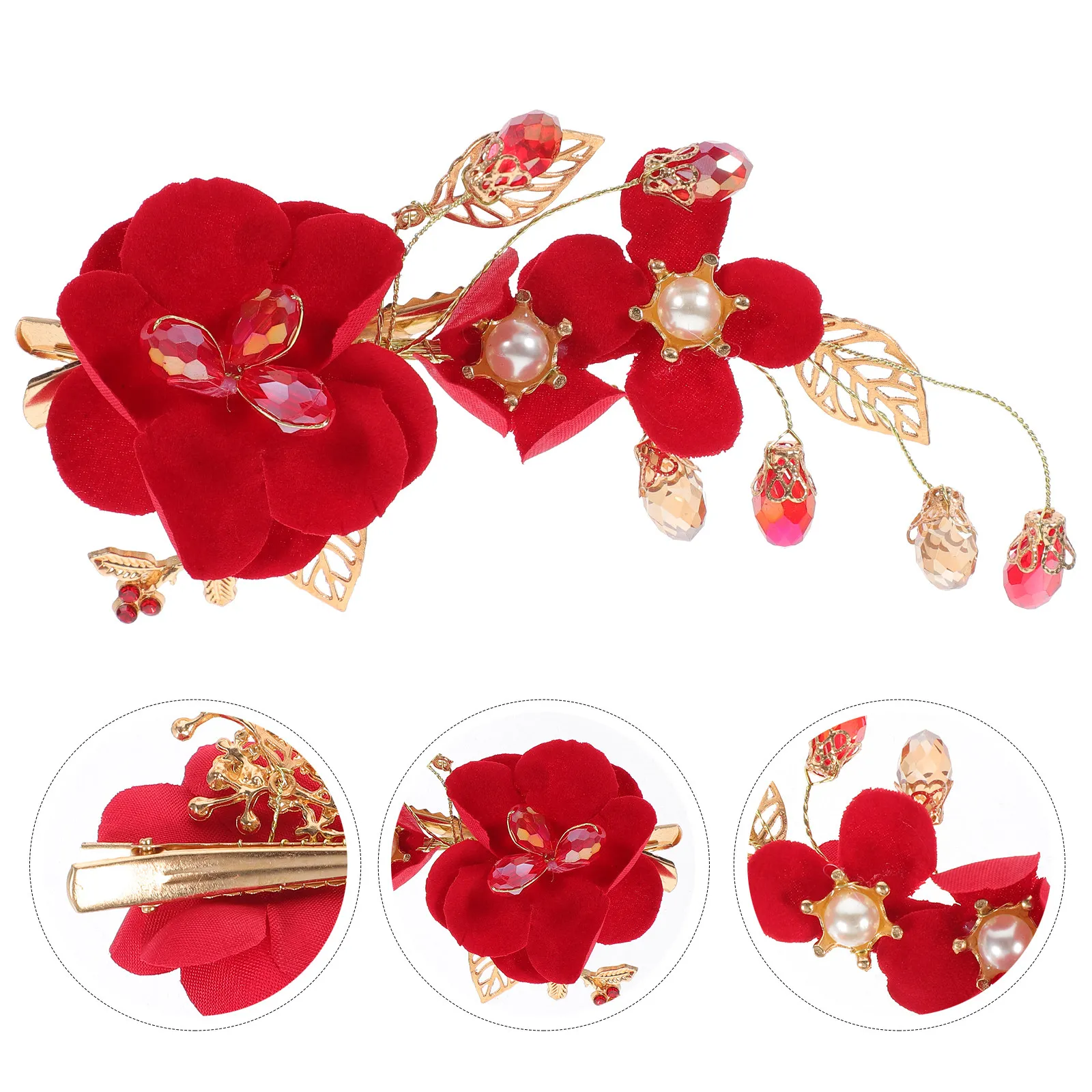 

2Pcs Butterfly Bow Hair Clips Pearl Flower Rhinestone Bridal Headpieces Wedding Hair Accessories for Brides Bridesmaids Prom