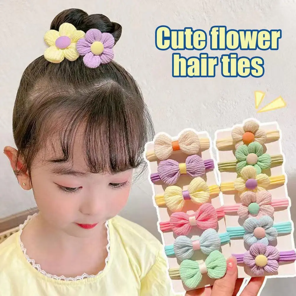 

6/12Pcs Hair Rope High Elasticity Fabric Hair Rings Flower Bowknot Decor Versatile Hair Tie Hairs Accessory