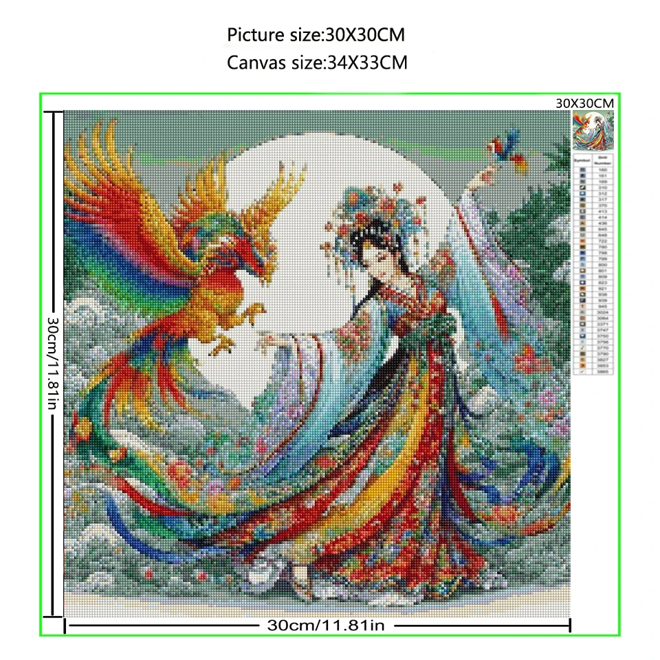 Vintage Ladies Fairy and Phoenix 5D DIY Diamond Painting Kit Diamond Embroidery Room Mural Printing Home Decoration Mural