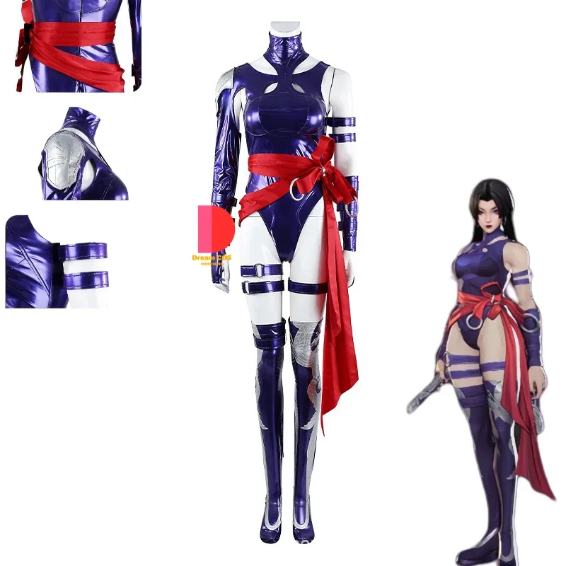 

Hot Rivals Psylocke Cosplay Costume Game Character Anime Jumpsuit for Women Uniform Halloween Party Sexy Purple Jumpsuit Suit