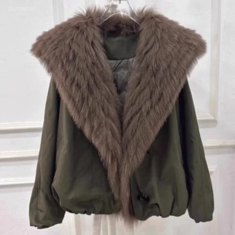 Soft Fur Collar Down Coats Korean Fashion Vintage Loose Casual Long Sleeve Parkas Women Y2k Aesthetic Streetwear Punk Outwears