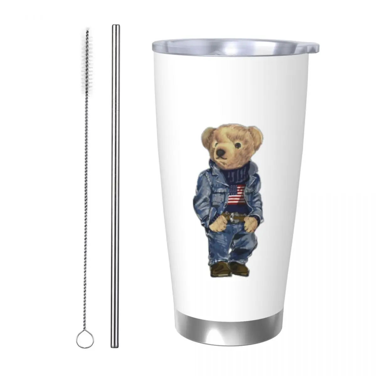 Ralph Bear 20oz Stainless Steel Car Mug Straw Thermal Iced Travel Cup Vacuum Insulated Coffee Hot Cup