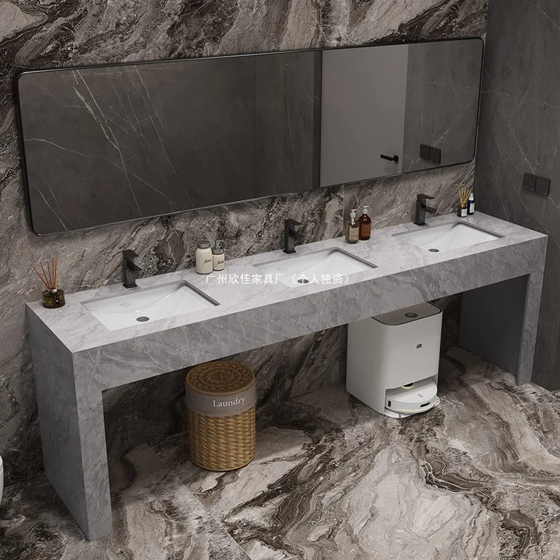 Modern simple marble double basin hand wash table public bathroom washbasin floor basin cabinet combination