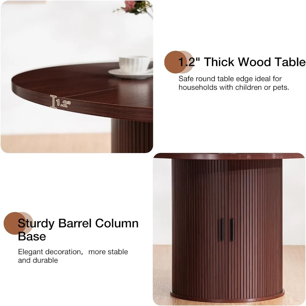 48'' Round Dining Table for 4 Kitchen Dining Table with Storage Dinner Table with 2-Layer Shelf and Wood Slide Door, Practical S