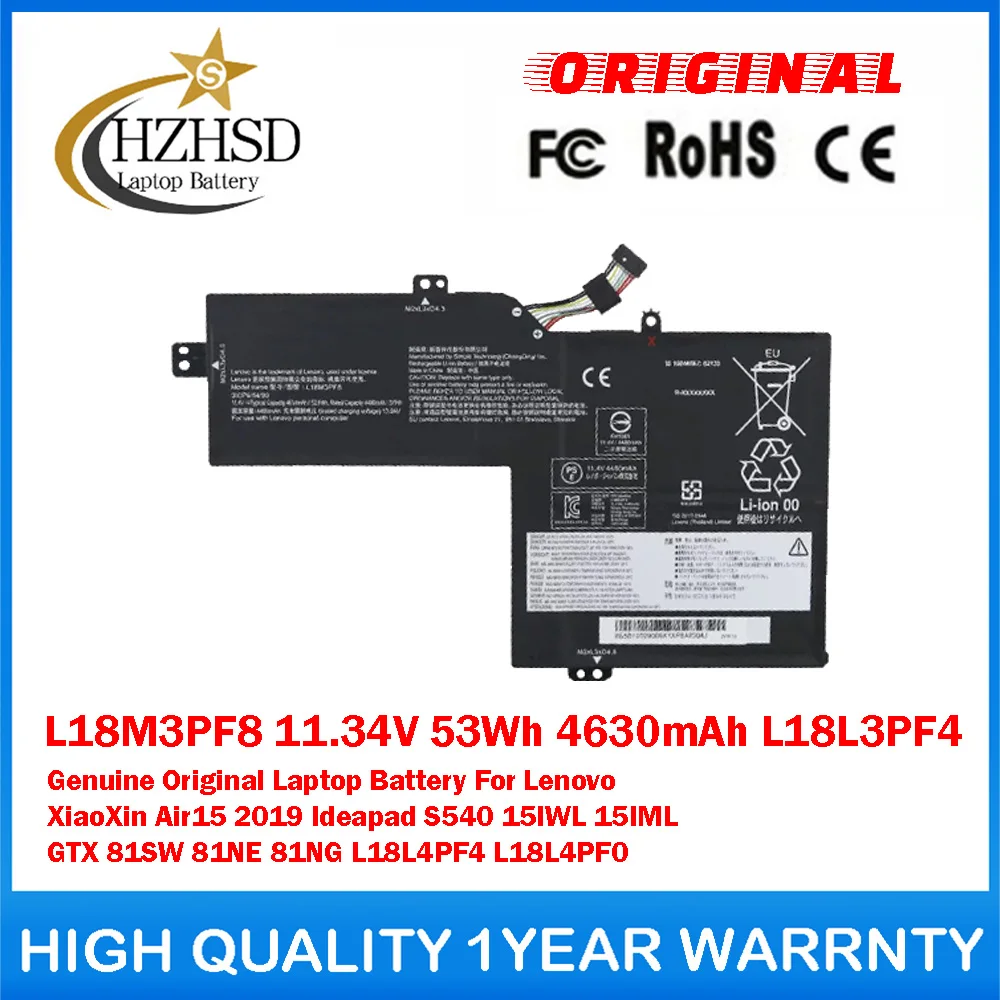 

L18M3PF8 11.34V 53Wh 4630mAh L18L3PF4 Оригинальный аккумулятор для ноутбука Lenovo XiaoXin Air15 2019 Ideapad S540 15IWL 15IML GTX