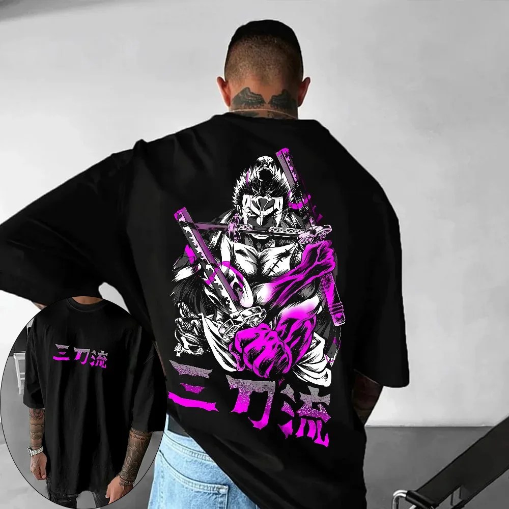 One Piece Japanese Anime Men's T-Shirt Children Roronoa Zoro 2026 New Summer Cotton Y2K Tshirt for Men