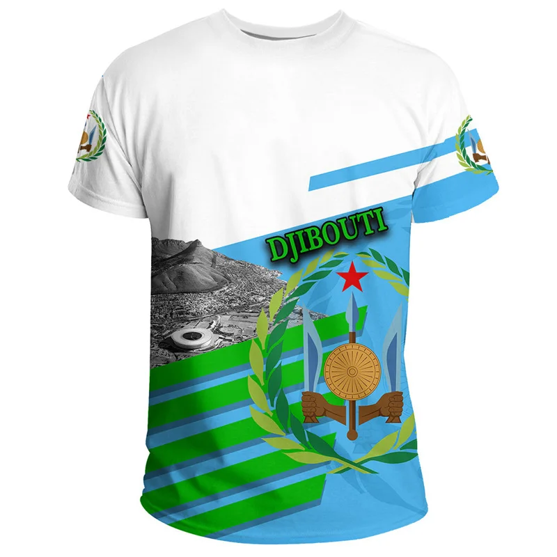 3D Print The RepublicOf Djibouti Flag Map T Shirt Djibouti Coat Of Arms Graphic T-shirts Vintage Short Sleeves Mens Clothing Top