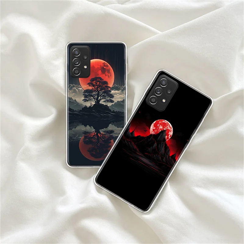 Red Moon and Dark Mountains Phone Case For Galaxy Note 20 Ultra 10 Lite 9 8 Samsung A15 A25 A35 A55 A05S M12 M21 M30S M31 M32 M5