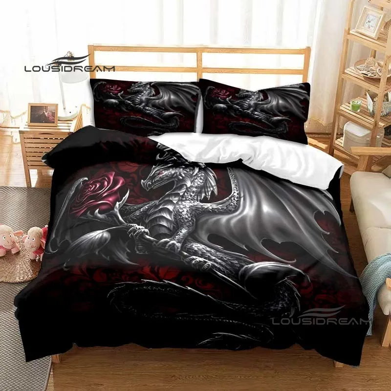 Dragon Rose Quilt Cover Pillowcase 3D Printing Fashion Boy Girl Creative Home Decoration Queen King size Quilt Cover bedding