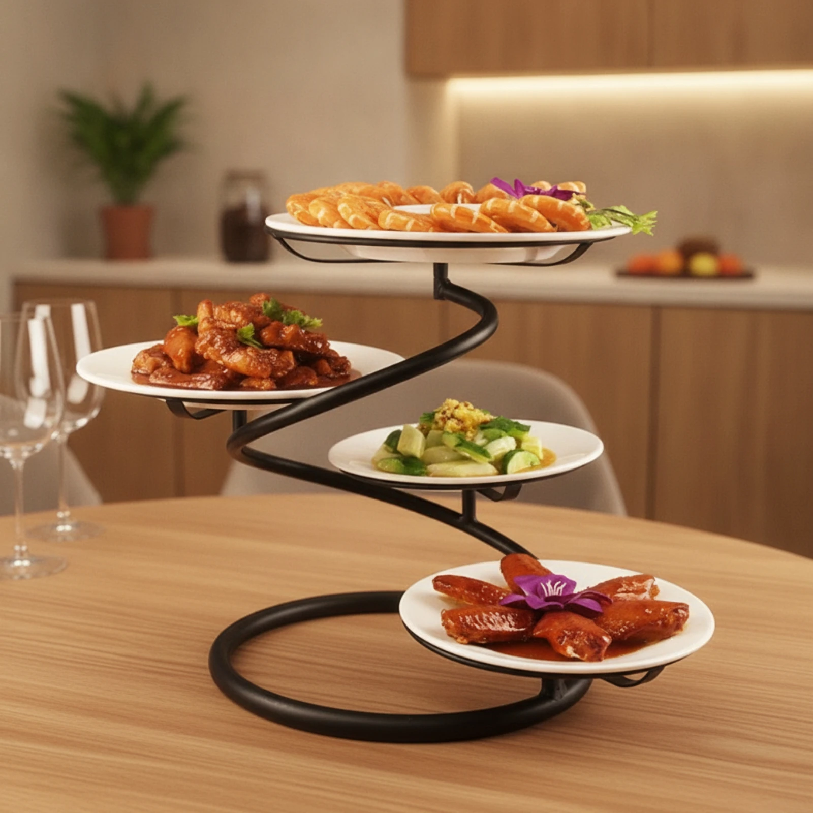 Tiered Serving Stand Multi-Level Spiral Serving Stand Tabletop Space-Saving for Hosts, Parties, Buffets view 5