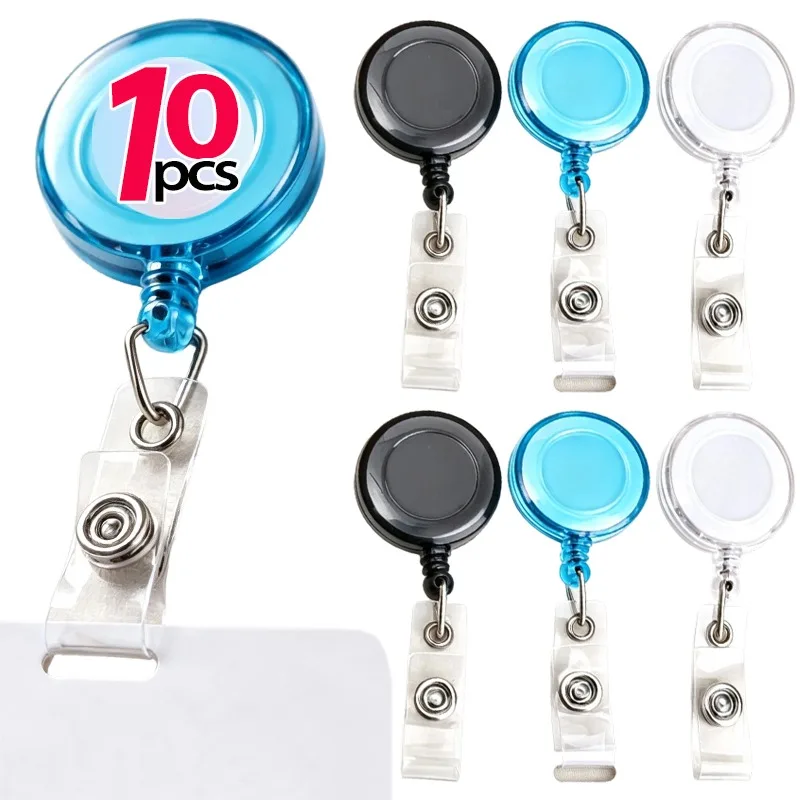 5/10Pack ID Card Holder Retractable Clip ABS Transparent Shell Metal Rivet Badge Reel Auto Retract Lanyard for Work Nurse Office