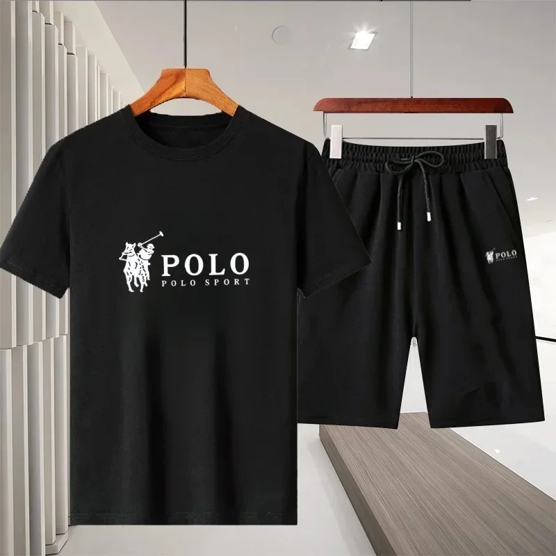 

A two-piece set of pure cotton short-sleeved T-shirt and running shorts for men in summer, a fashionable and casual fitness and