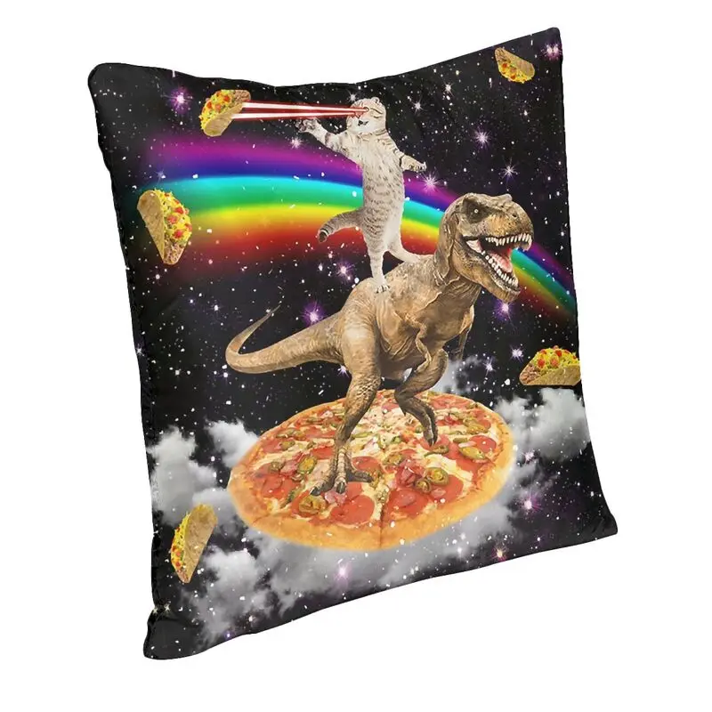 Laser Eye Cat On Dinosaur Pizza Cushion Covers Sofa Home Decor Galaxy Rainbow Square Throw Pillow Case 40x40