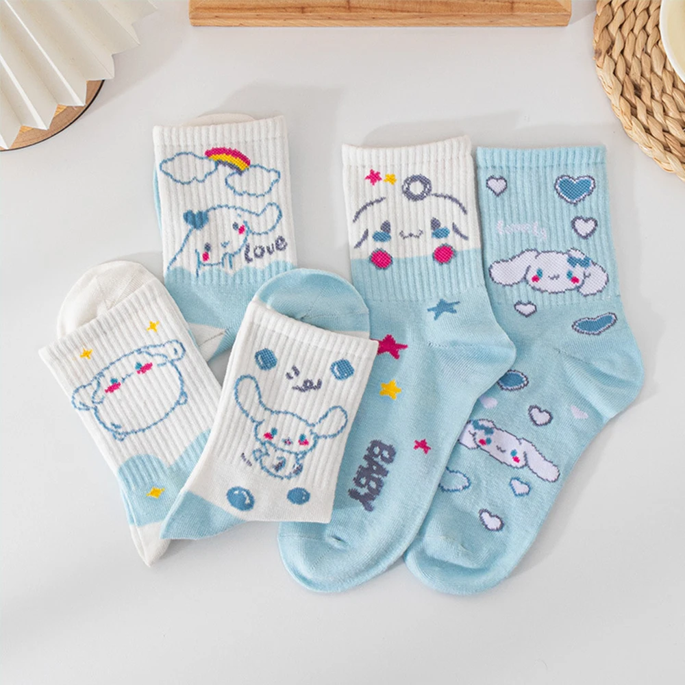 Kawaii Anime Kuromi Melody Cinnamoroll Sanrioed Cartoon Kids Girl Autumn Winter Mid-Calf Warm Sock Cotton Cute Student Socks