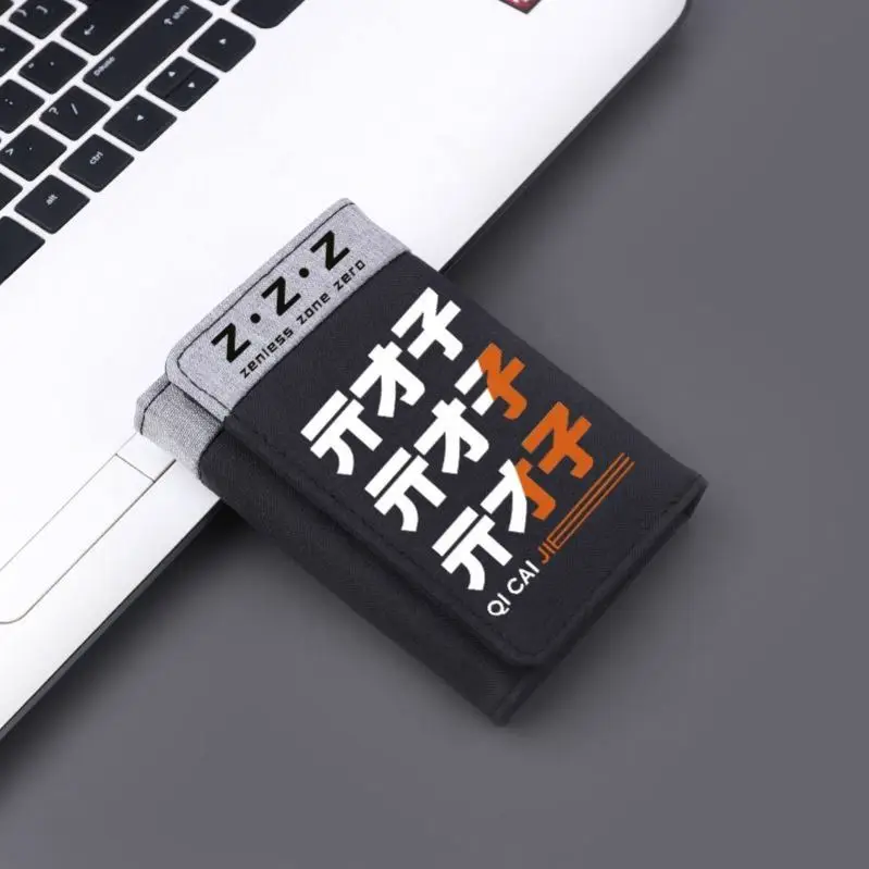 3-fold ZZZ Zenless Zone Zero Wallet Short Purse Cool Black Gray ID Card Holder Coin Bag for Student Boy Girl Fashion Peripherals