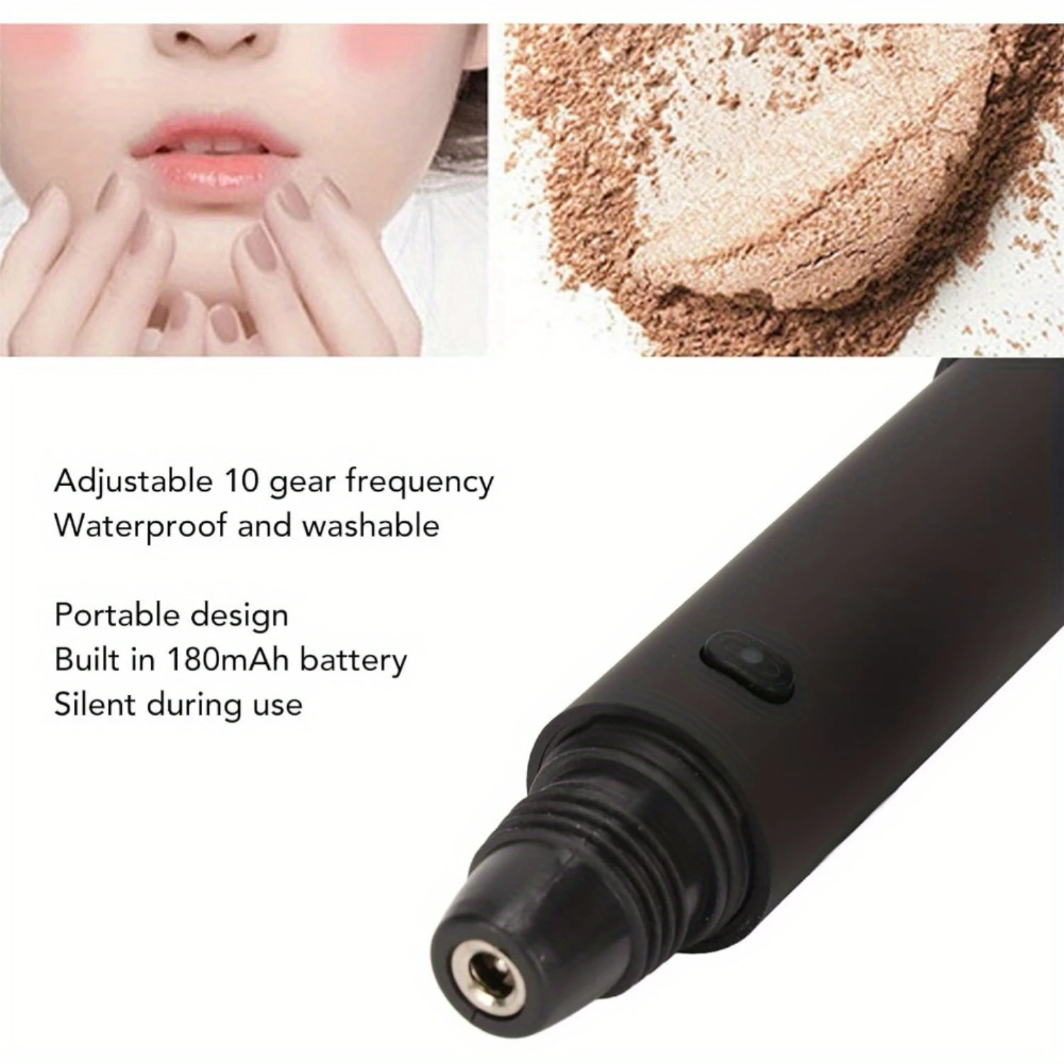 Makeup Brush, Portable 10 Gears Vibration Frequency  Face Brush Rechargeable Adjustable Multifunctional Waterproof Blush Brush f