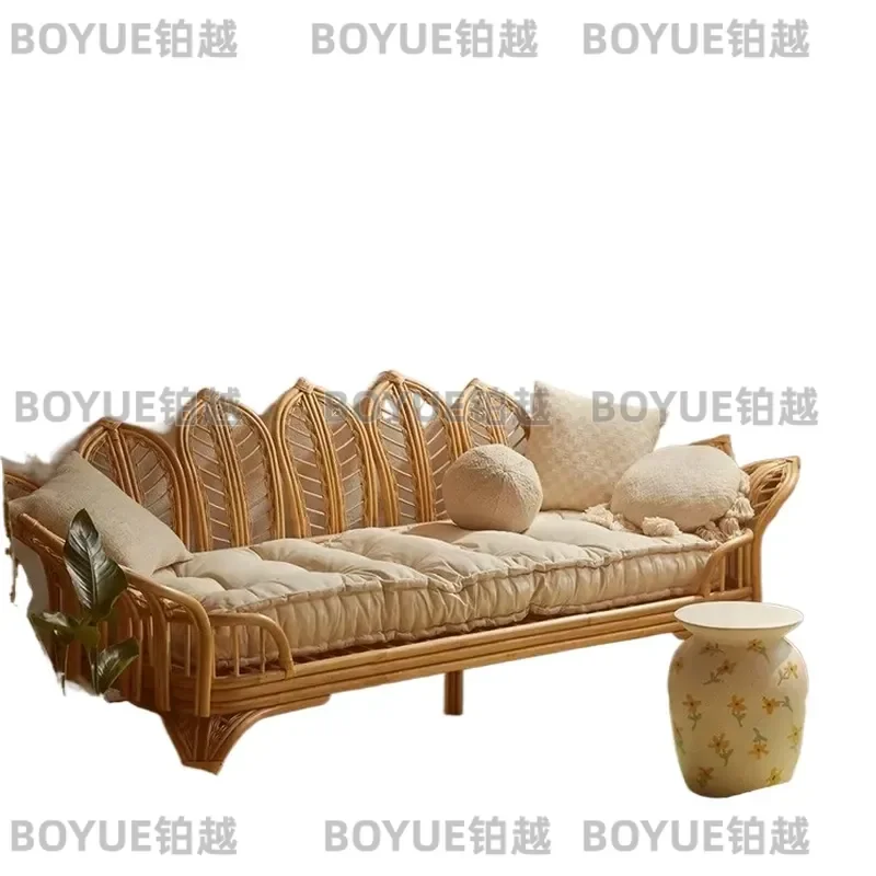 Nordic Natural Rattan Armchair Woven Cane Lounge Chair Boho Indoor Outdoor Patio Furniture Handmade Single Seat Sofa