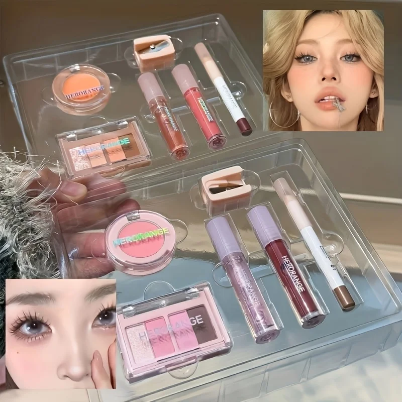 Herorange ミニメイクアップセット 6点セット リップグロス、リップグロス、アイライナー、ブラッシュ、アイシャドウ、長持ち、防水、化粧品セット、クリスマスギフト