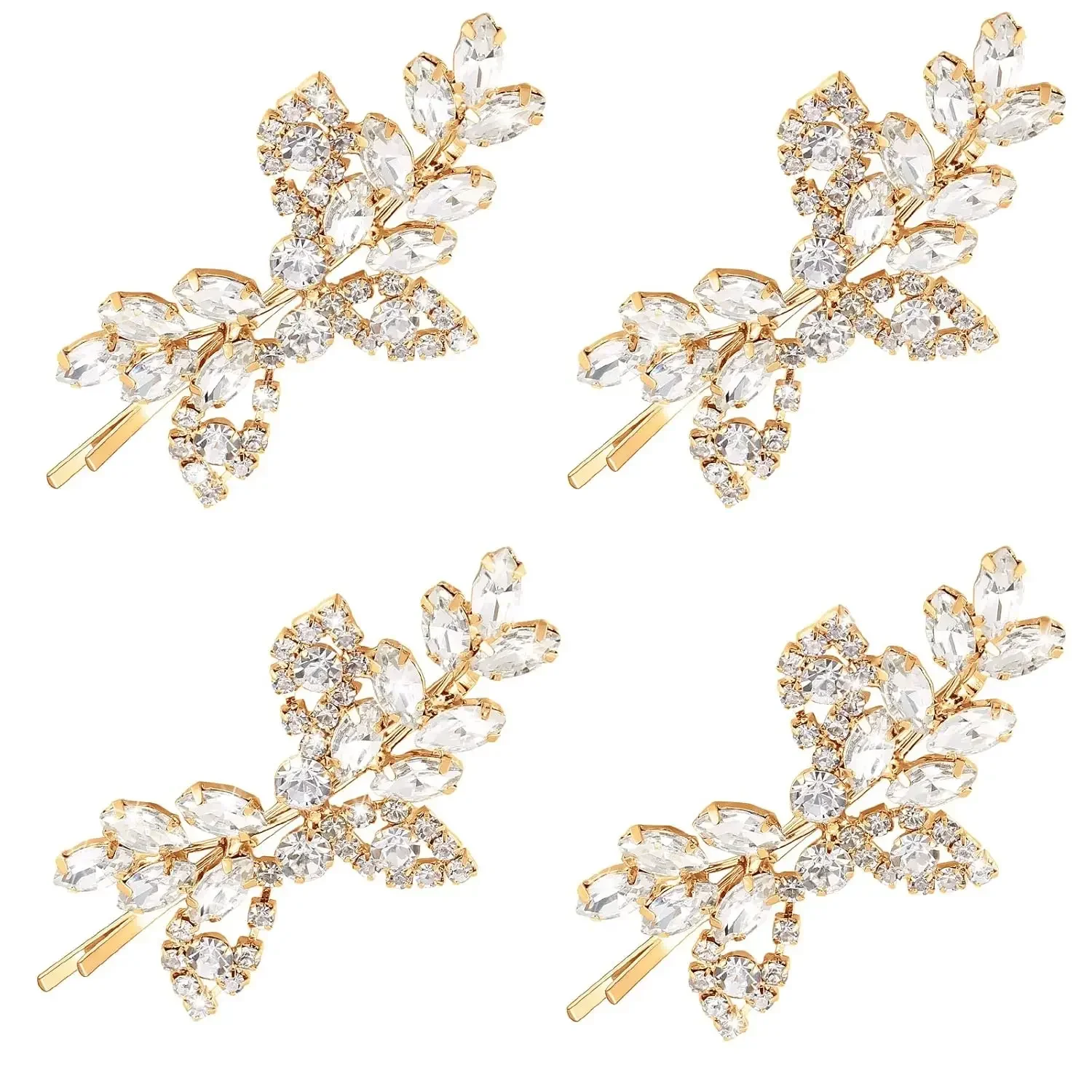 

4 Pcs Rhinestone Bridal Hair Clip Leaf Wedding Hairpin Bride Crystal Hair Barrette Accessories for Women (Rhinestone Style)