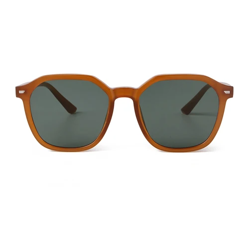 Imagen 2 del producto Gafas de sol cuadradas con remaches para hombre y mujer, lentes rectangulares de estilo Retro, con montura marrón, color verde, con protección UV400