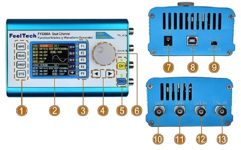 FeelTech FY2300 12M 20M Digital DDS Dual-Channel Function Frequency Meter Multifunctional Higher Stability Signal Generator