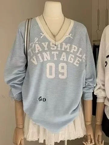 

plus Size 300 Pou American Sle Knot V-Ne Long Sve T-irt Women Sweet Loose Top Autumn Casual Print Faion