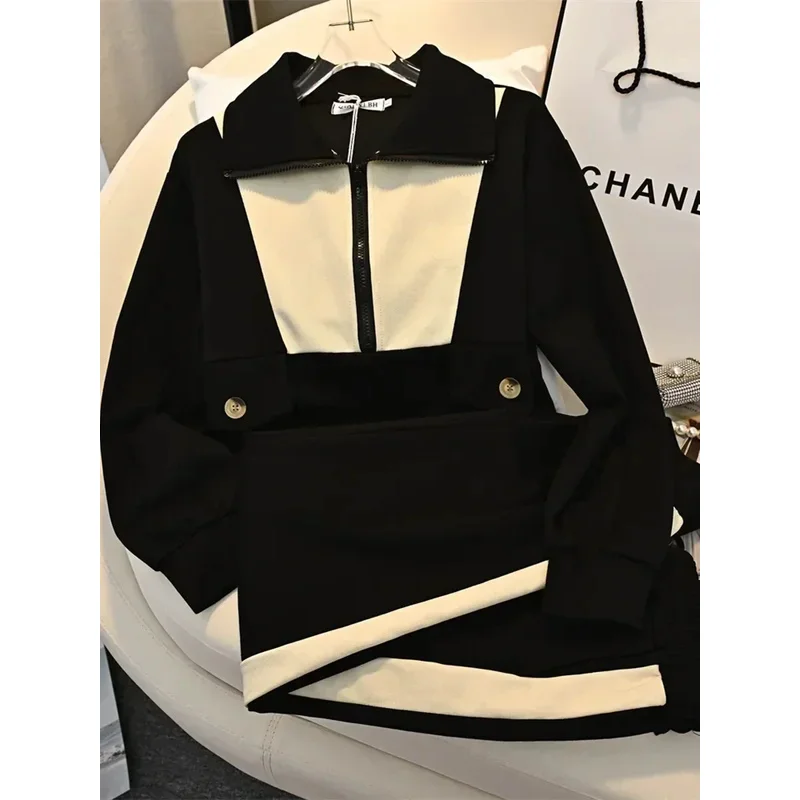 NiceMix Oversize Tracksuits Women Casual Color Contrast Turtleneck Jacket Simple Casual Sweatpants 2024 Versatile Female Wear