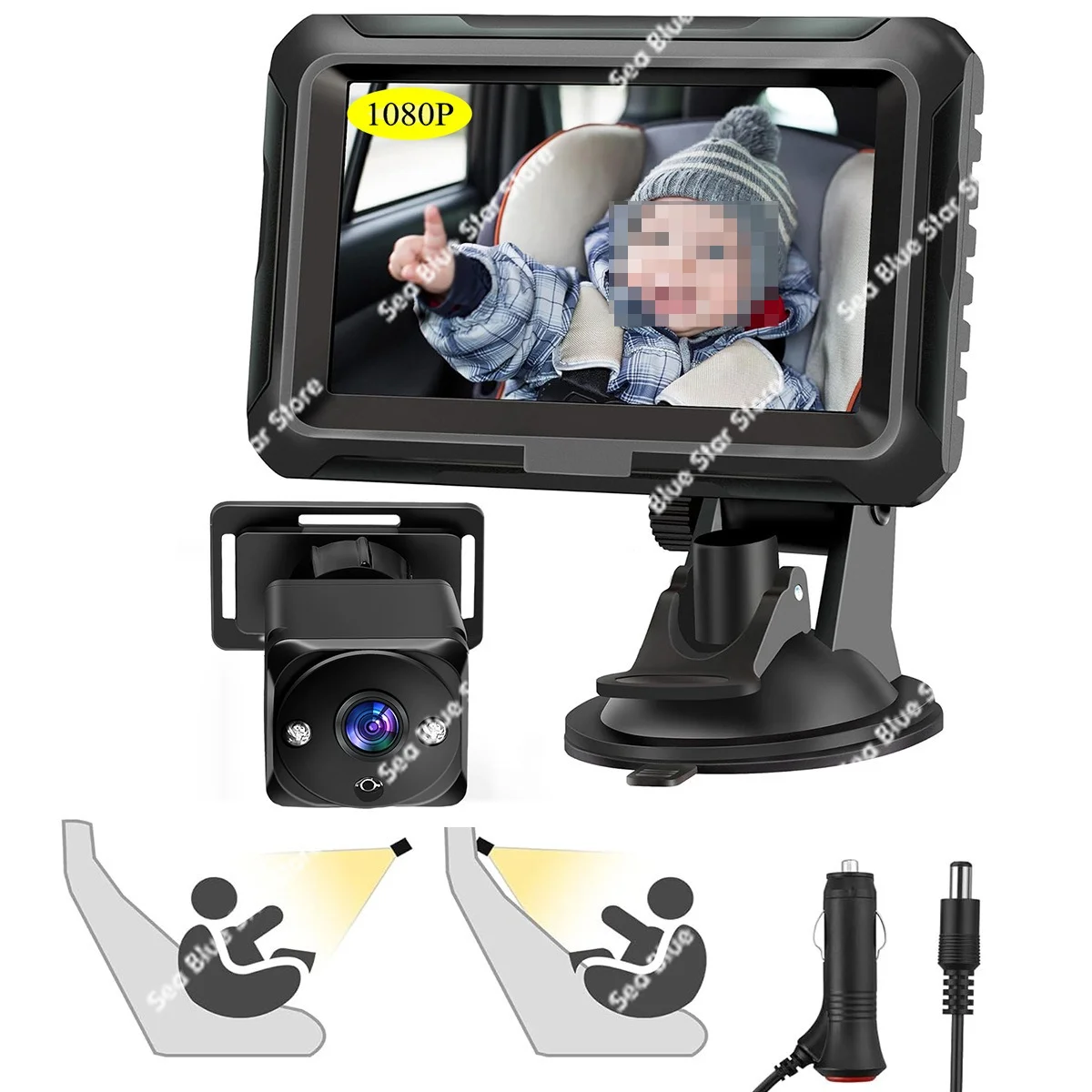Cross-border new 4.3-inch car baby baby monitor 1080P night vision