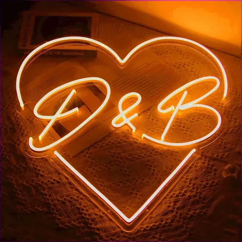 Love Heart Neon Light Heart Shape Customized Personalized Name Neon Sign Lamp Pink Room Decor for Wall Light Wedding Neon Sign