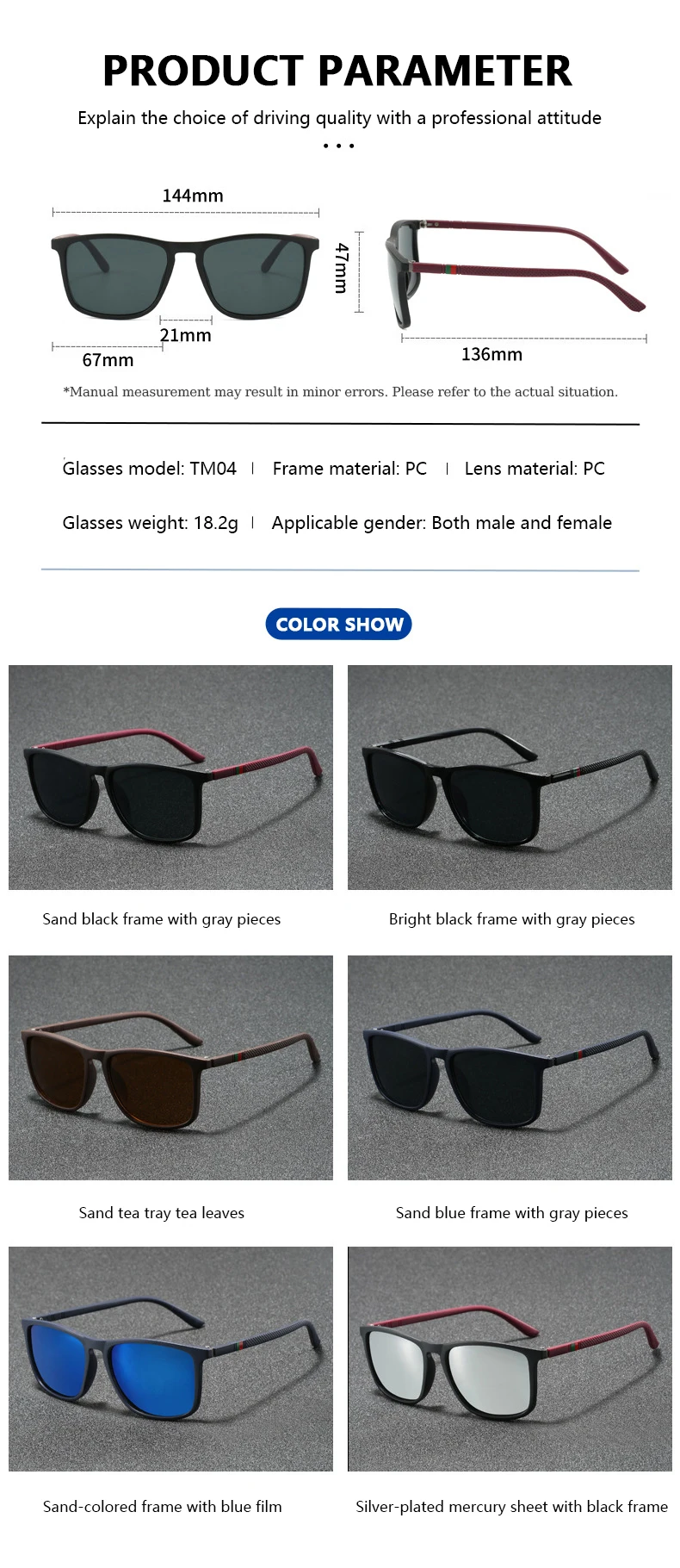 Mjyiwang Herren-Sonnenbrille, matt, quadratisch, polarisiert, UV400, blaue Spiegellinse, blendfrei, für Autofahren, Angeln, Reisen, Outdoor-Brillen – Detail 4