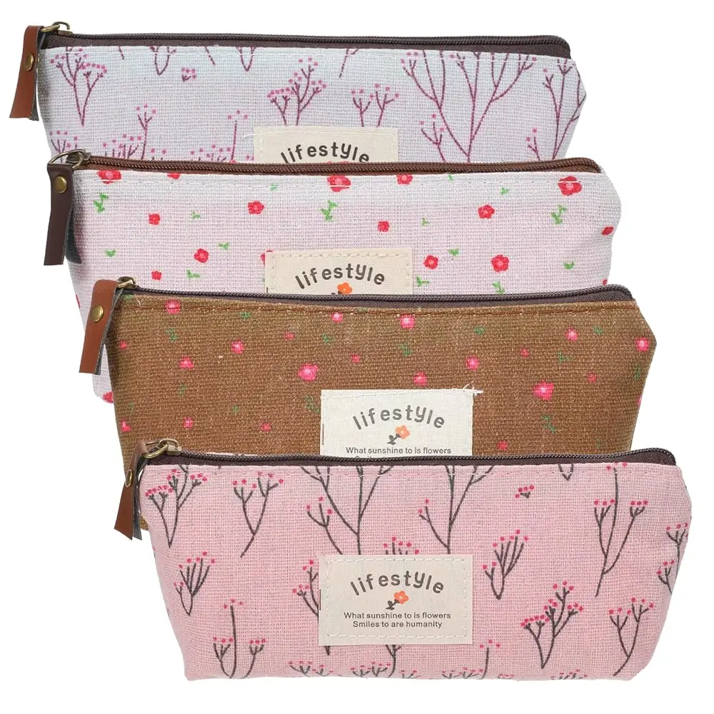 

Набор из 4 мини-косметичек: льняные сумочки с цветочным принтом для сумок, маленькие косметички на молнии, милые кошельки для монет, портативные чехлы для хранения
