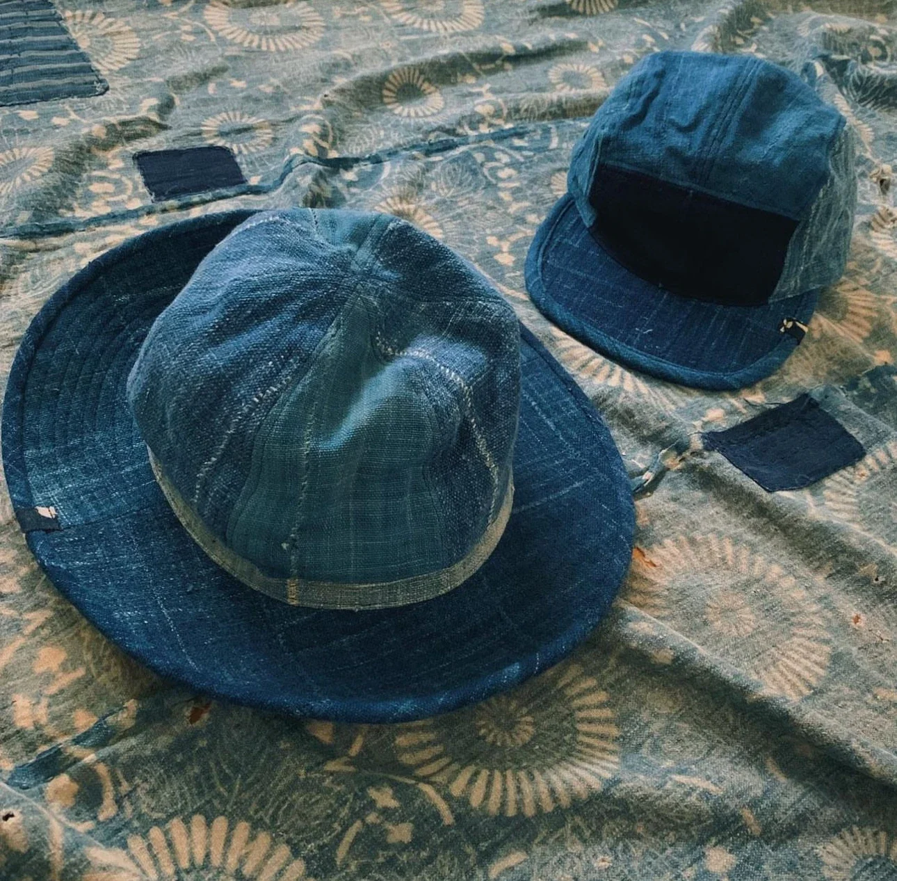 

VISIM kofu ICT Bucket Cap N.D.Mud blue dyed ancient cloth bucket hat
